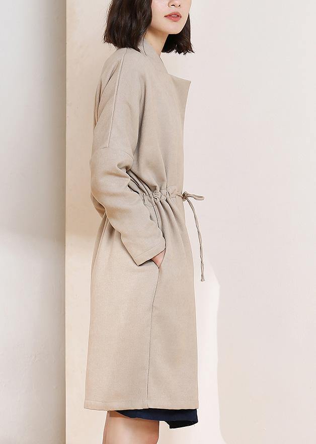 Simple drawstring Plus Size spring maxi coat nude Plus Size Clothing coats - SooLinen