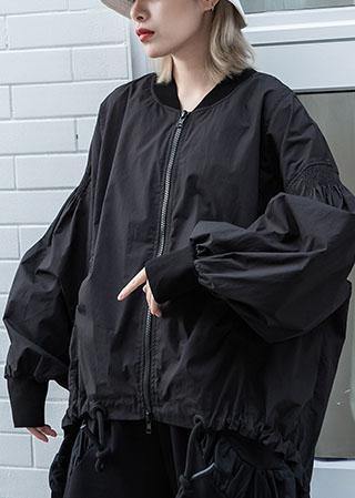 Simple drawstring hem fine Long coats black oversized outwear fall - SooLinen