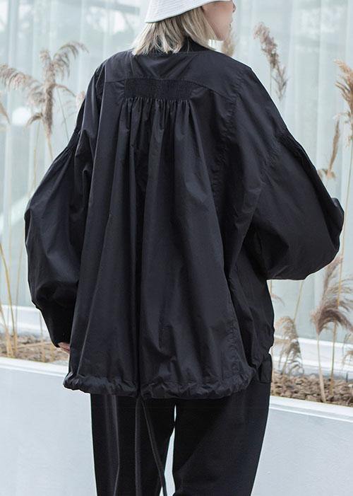 Simple drawstring hem fine Long coats black oversized outwear fall - SooLinen