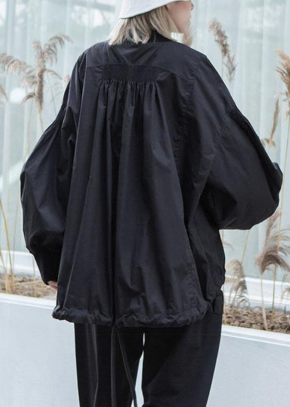 Simple drawstring hem fine Long coats black oversized outwear fall - SooLinen