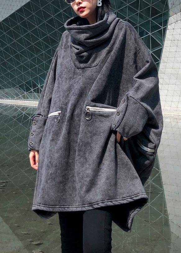 Simple gray cotton clothes For Women pockets thick Plus Size Clothing shirts - SooLinen