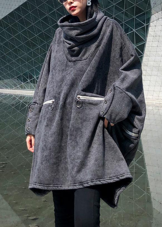 Simple gray cotton clothes For Women pockets thick Plus Size Clothing shirts - SooLinen