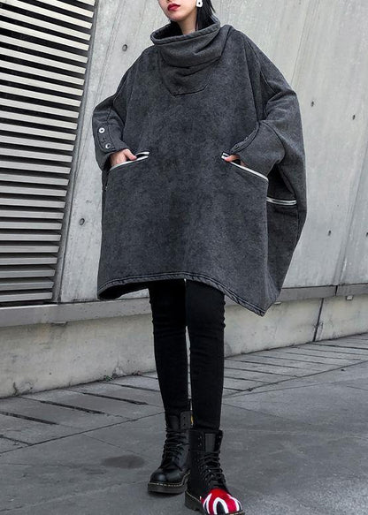 Simple gray cotton clothes For Women pockets thick Plus Size Clothing shirts - SooLinen