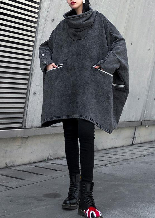 Simple gray cotton clothes For Women pockets thick Plus Size Clothing shirts - SooLinen