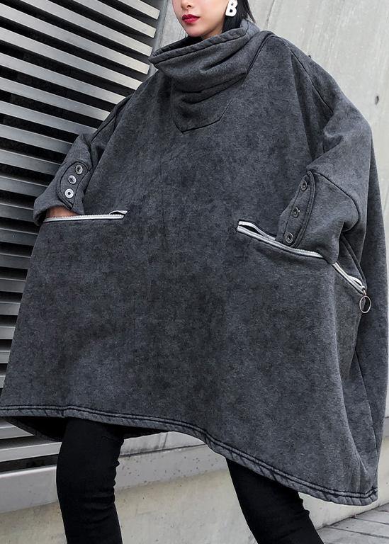 Simple gray cotton clothes For Women pockets thick Plus Size Clothing shirts - SooLinen