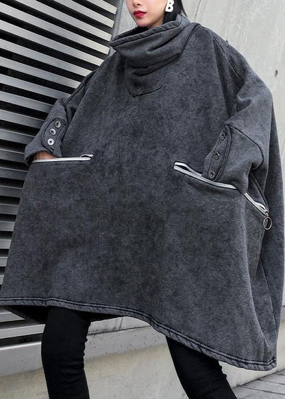 Simple gray cotton clothes For Women pockets thick Plus Size Clothing shirts - SooLinen