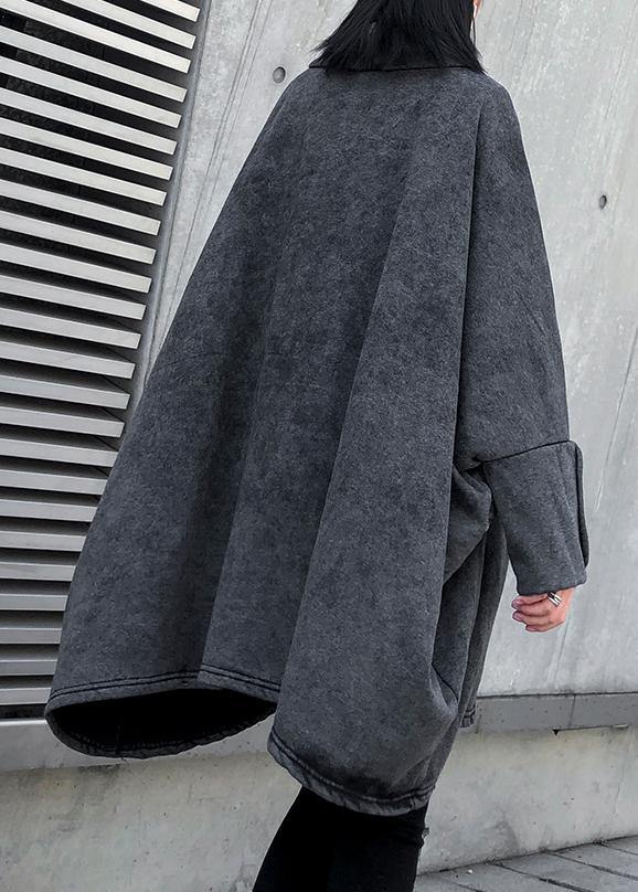 Simple gray cotton clothes For Women pockets thick Plus Size Clothing shirts - SooLinen