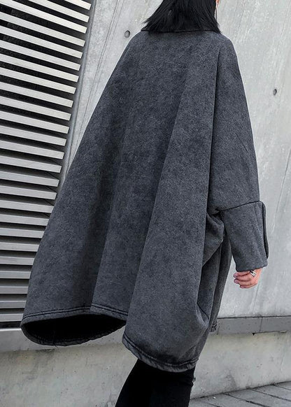 Simple gray cotton clothes For Women pockets thick Plus Size Clothing shirts - SooLinen