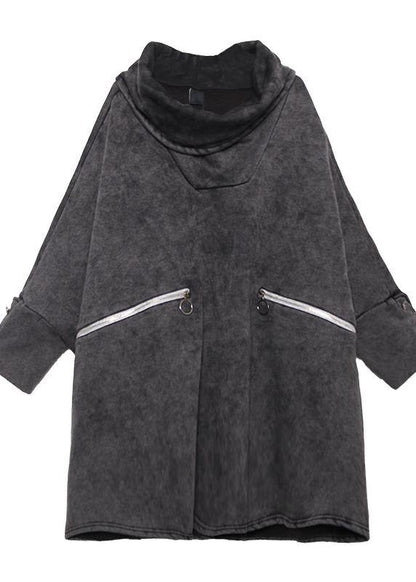 Simple gray cotton clothes For Women pockets thick Plus Size Clothing shirts - SooLinen