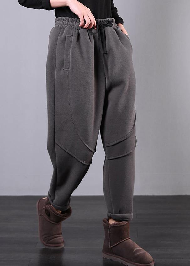 Simple gray women pants plus size clothing elastic waist drawstring Photography trousers - SooLinen
