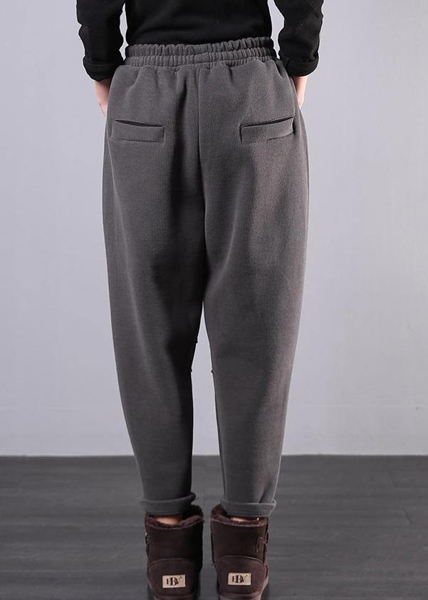 Simple gray women pants plus size clothing elastic waist drawstring Photography trousers - SooLinen