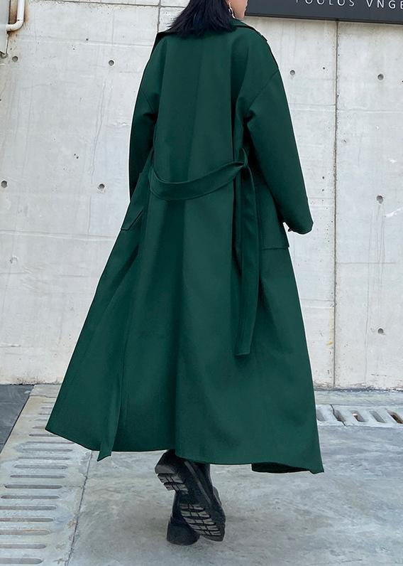 Simple green Fine tunics for women Wardrobes Notched tie waist fall coats - SooLinen