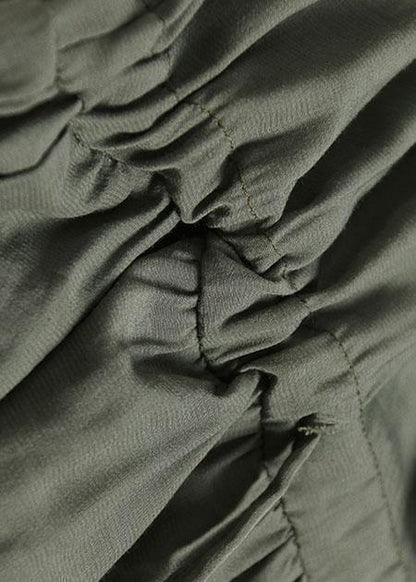 Simple green false two pieces cotton quilting dresses drawstring Art summer Dress - SooLinen