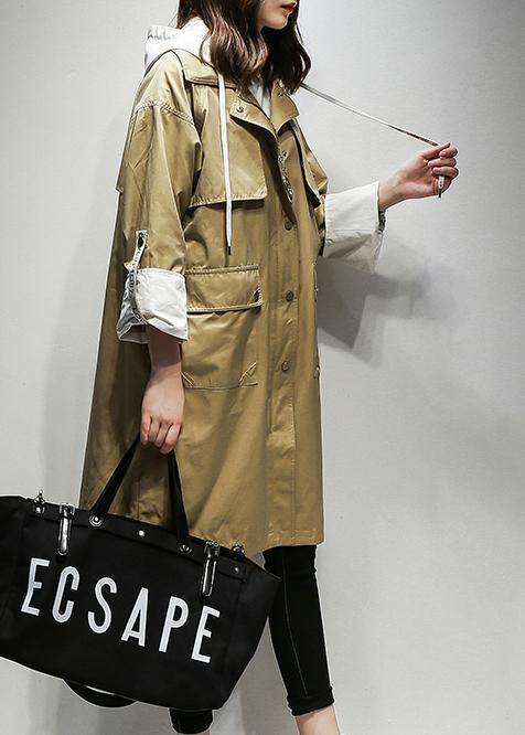 Simple hooded drawstring Fine Coats Women khaki cotton women coats - SooLinen