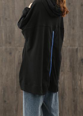 Simple hooded drawstring tunics for women Christmas Gifts black shirts - SooLinen