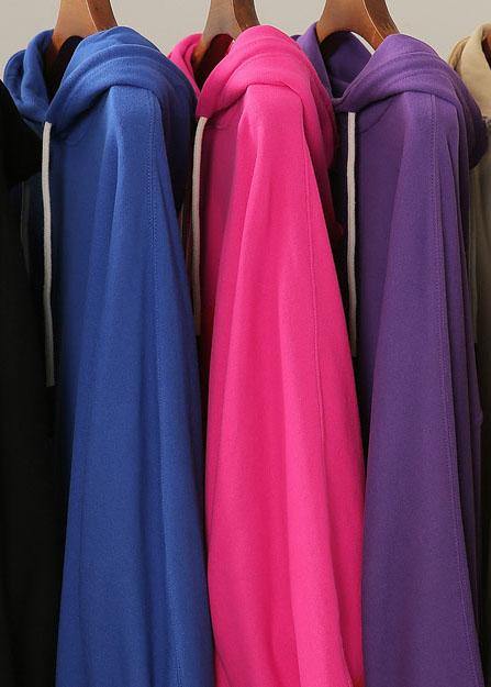 Simple hooded drawstring tunics for women Christmas Gifts black shirts - SooLinen