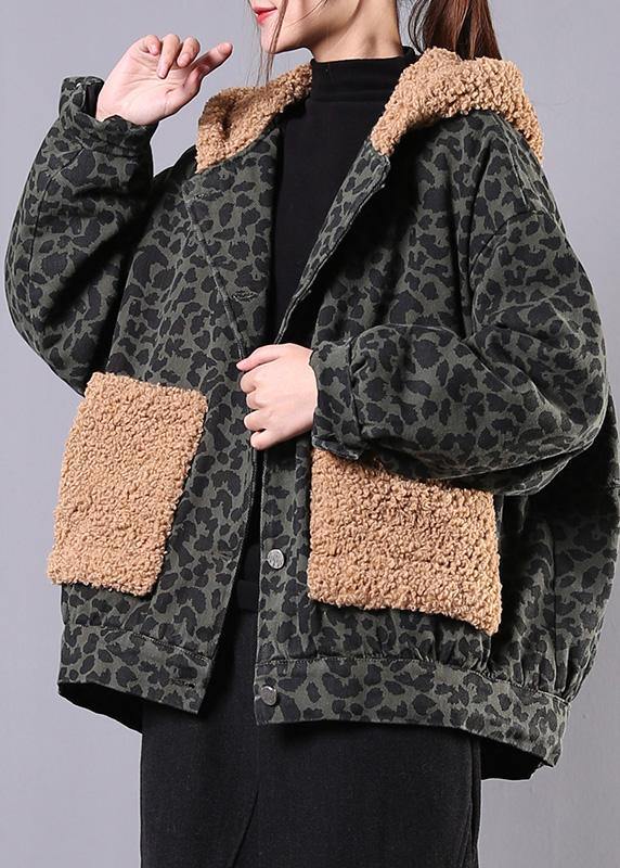 Simple hooded patchwork Fine clothes For Women army green daily outwears - SooLinen