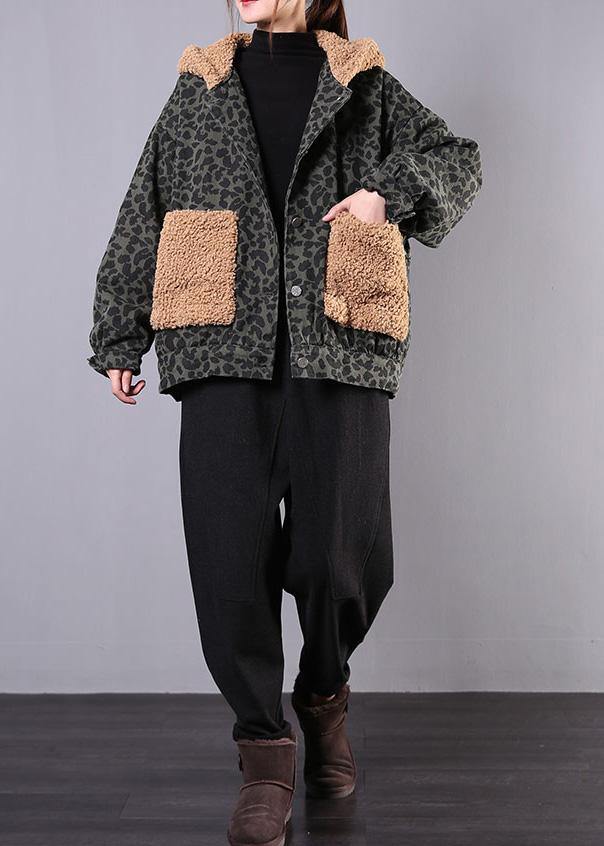 Simple hooded patchwork Fine clothes For Women army green daily outwears - SooLinen