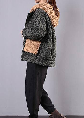 Simple hooded patchwork Fine clothes For Women army green daily outwears - SooLinen