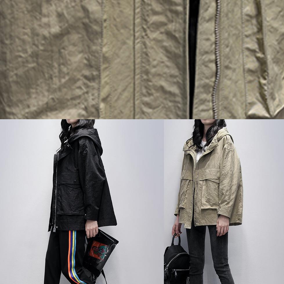 Simple hooded zippered Fashion casual coats women gray green loose coats - SooLinen