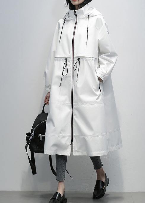 Simple hooded zippered  clothes For Women white short coats - SooLinen