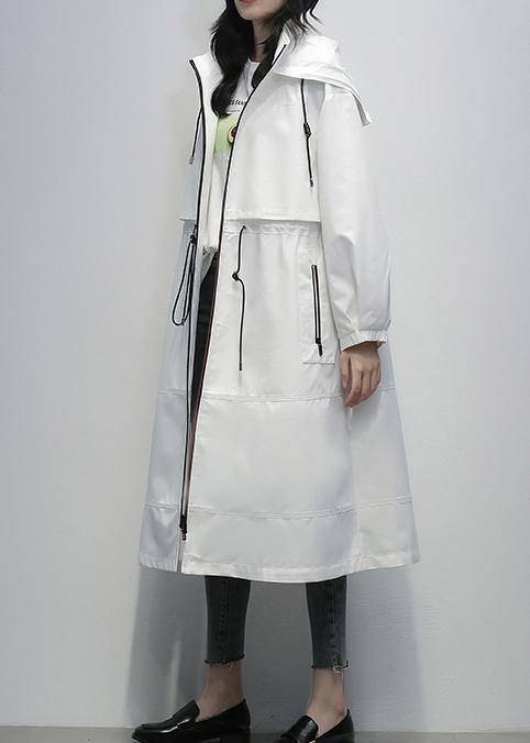 Simple hooded zippered  clothes For Women white short coats - SooLinen