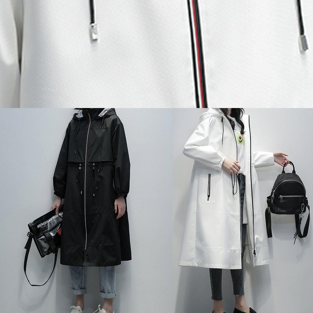 Simple hooded zippered  clothes For Women white short coats - SooLinen