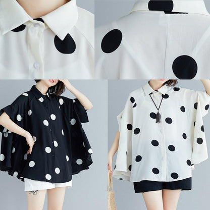 Simple lapel chiffon kaftans Pakistani white dotted Plus Size shirt Summer - SooLinen