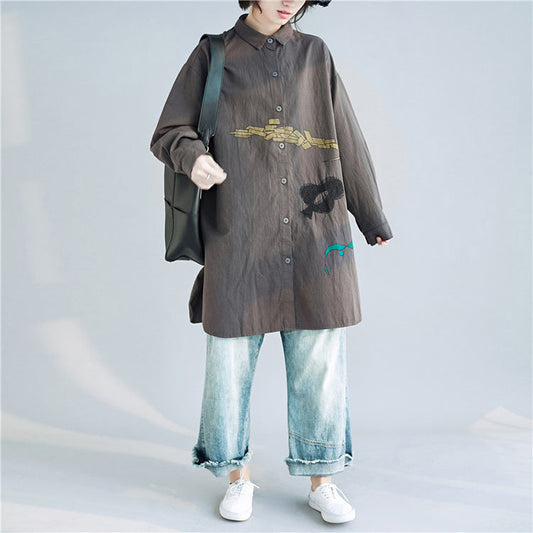 Einfaches Tunika-Oberteil aus Baumwolle mit Reversstickerei Casual Fashion Ideas graue Art-Blusen