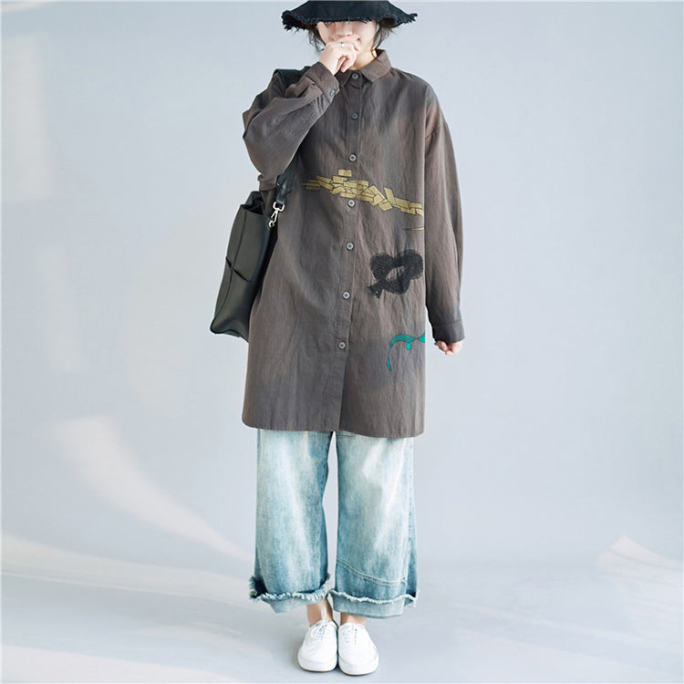 Einfaches Tunika-Oberteil aus Baumwolle mit Reversstickerei Casual Fashion Ideas graue Art-Blusen