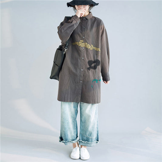 Einfaches Tunika-Oberteil aus Baumwolle mit Reversstickerei Casual Fashion Ideas graue Art-Blusen