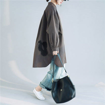 Einfaches Tunika-Oberteil aus Baumwolle mit Reversstickerei Casual Fashion Ideas graue Art-Blusen