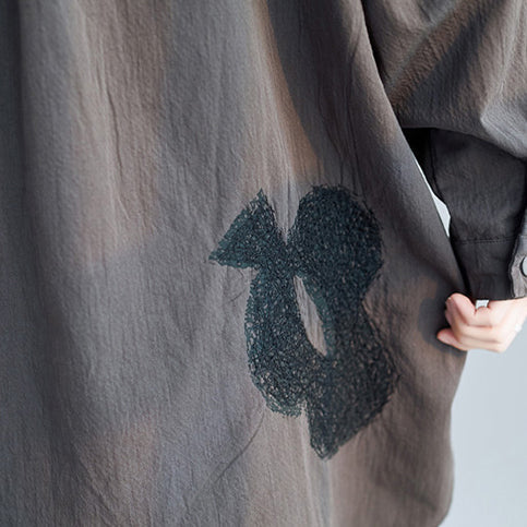 Einfaches Tunika-Oberteil aus Baumwolle mit Reversstickerei Casual Fashion Ideas graue Art-Blusen