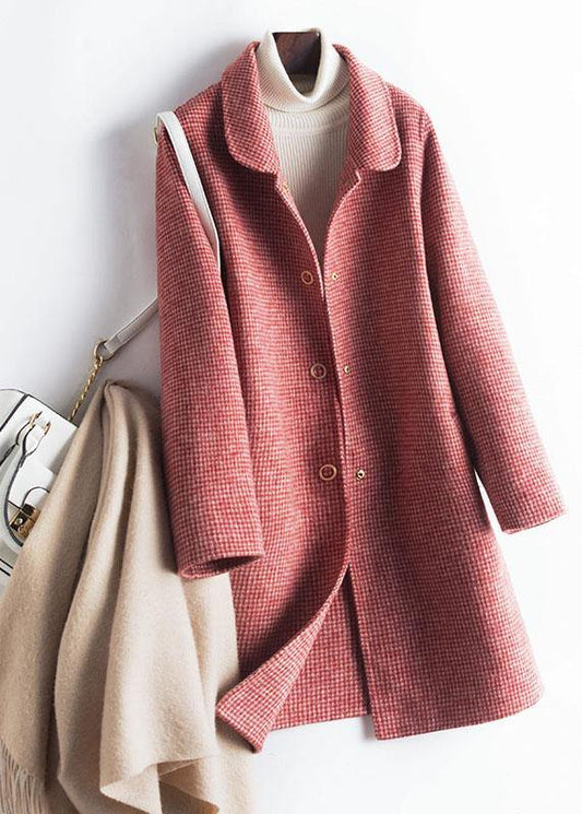 Simple lapel pockets Fashion trench coat rose plaid box jackets - SooLinen