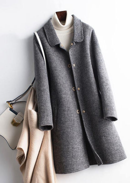 Simple lapel pockets Fashion trench coat rose plaid box jackets - SooLinen