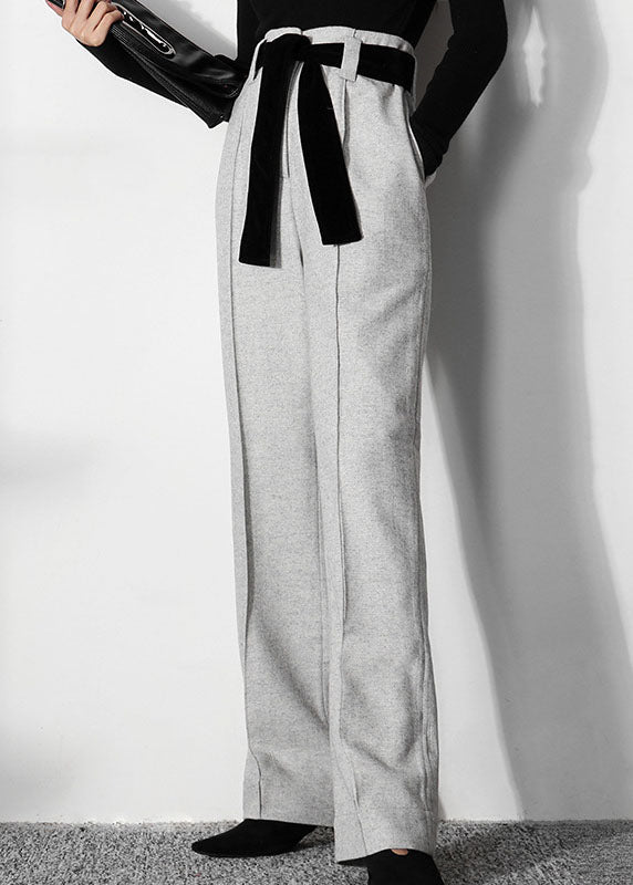 Einfache hellgraue Tunika Wollhose gerade Frühling