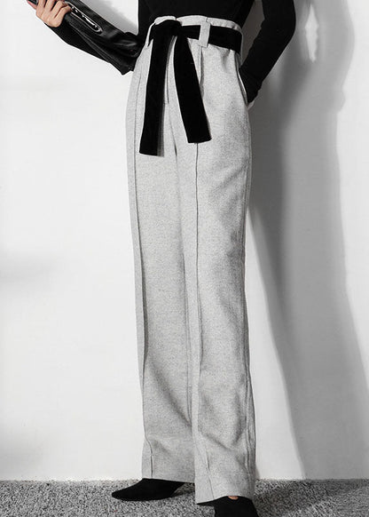 Einfache hellgraue Tunika Wollhose gerade Frühling