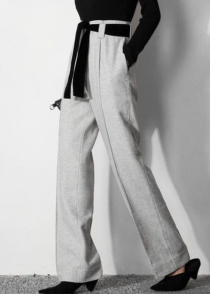 Einfache hellgraue Tunika Wollhose gerade Frühling