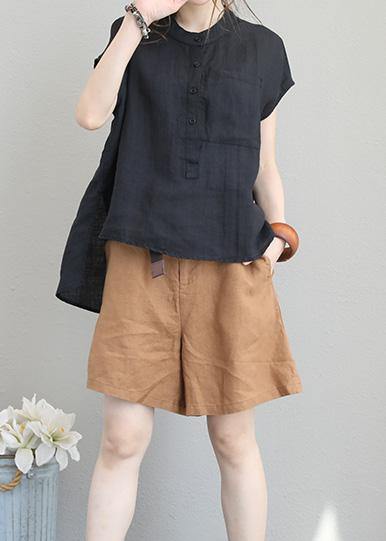 Simple low high design linen Tunic Wardrobes black top summer - SooLinen
