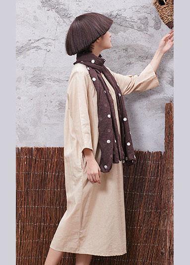 Simple nude linen quilting dresses Cinched Robe summer Dress - SooLinen