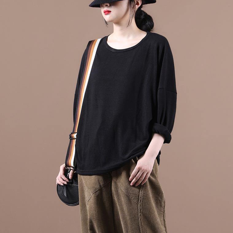 Simple o neck baggy fall clothes For Women Christmas Gifts black shirts - SooLinen