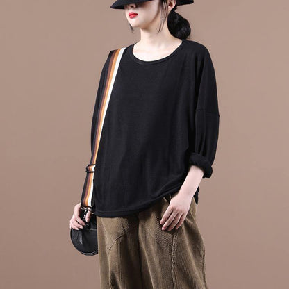 Simple o neck baggy fall clothes For Women Christmas Gifts black shirts - SooLinen