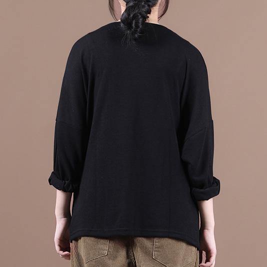 Simple o neck baggy fall clothes For Women Christmas Gifts black shirts - SooLinen