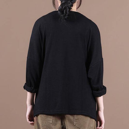 Simple o neck baggy fall clothes For Women Christmas Gifts black shirts - SooLinen