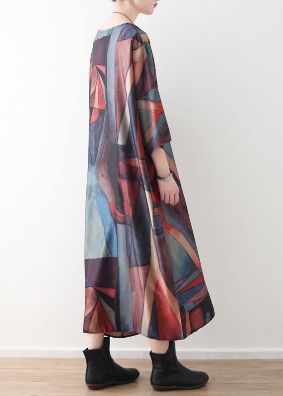 Simple o neck chiffon clothes Women Outfits red green patchwork color Robe Dresses summer - SooLinen