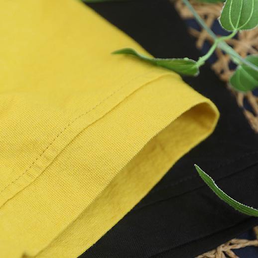 Simple o neck patchwork cotton Tunic Work Outfits black blouse - SooLinen