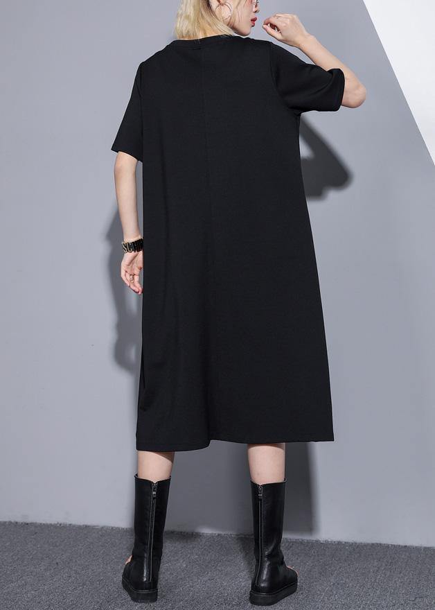 Simple o neck pockets Cotton blended tunic dress Tutorials black Dress summer - SooLinen