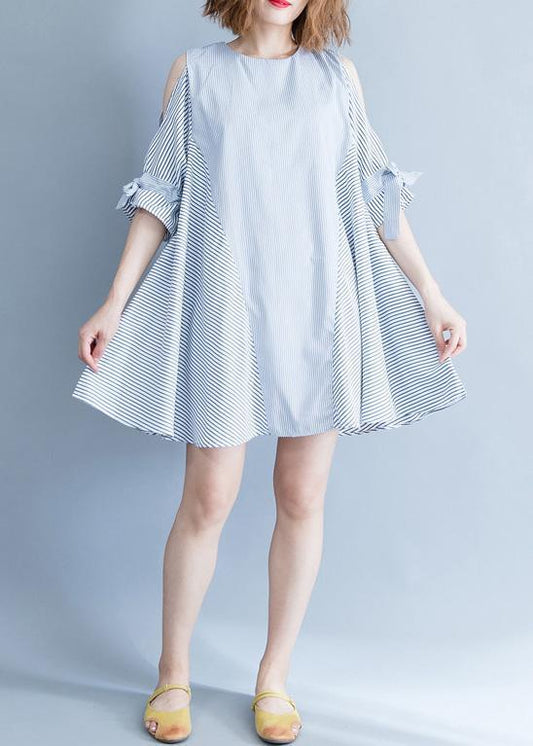 Einfache schulterfreie Baumwollkleidung Damen Pakistani Runway schwarz gestreiftes lockeres Kleid Sommer