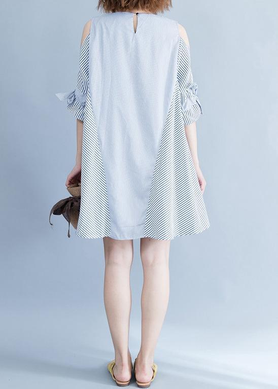 Einfache schulterfreie Baumwollkleidung Damen Pakistani Runway schwarz gestreiftes lockeres Kleid Sommer