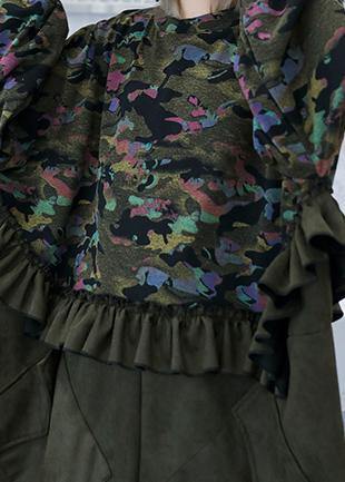 Simple patchwork camouflage tunics for women o neck Ruffles Dresses - SooLinen